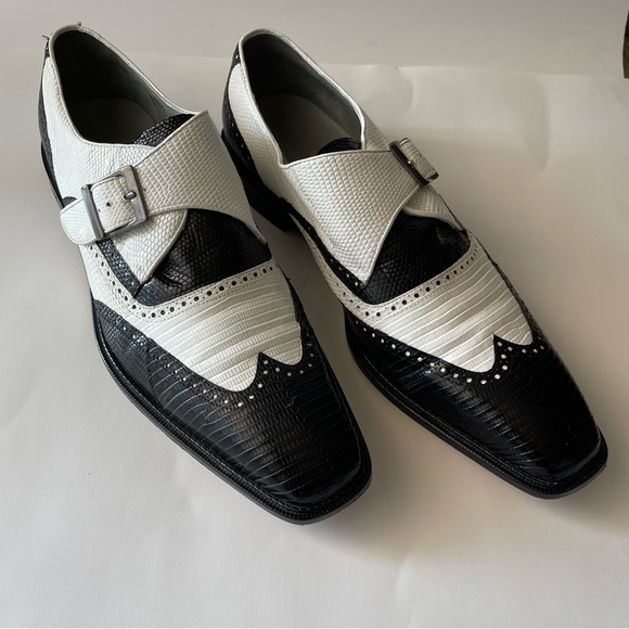 Mens- Belvedere "Pasta" Black / White Genuine Lizard with Monk Strap- size 10.5 - Picture 2 of 10